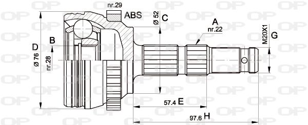 OPEN PARTS Шарнирный комплект, приводной вал CVJ5387.10